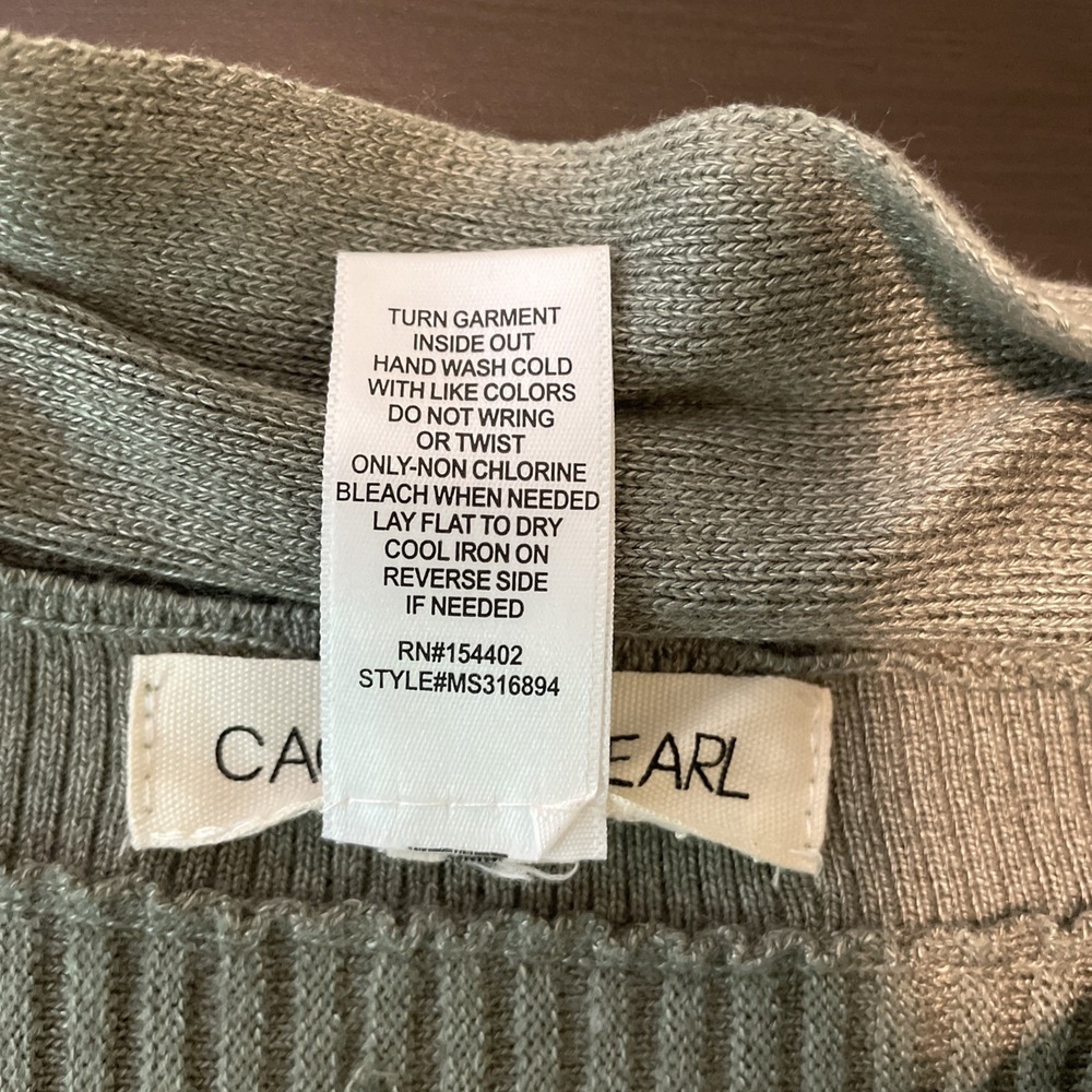 Cactus + Pearl L Sage Green Open Front Cardigan Ribbed Knit Long Sleeve - Picture 10 of 14